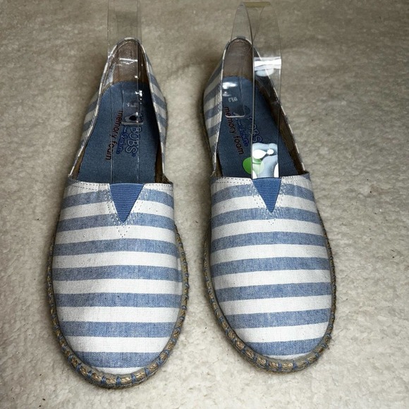 Skechers Bobs Espadrilles Women 9.5 Blue White Stripe Memory Foam Canvas Slip On - Picture 4 of 10